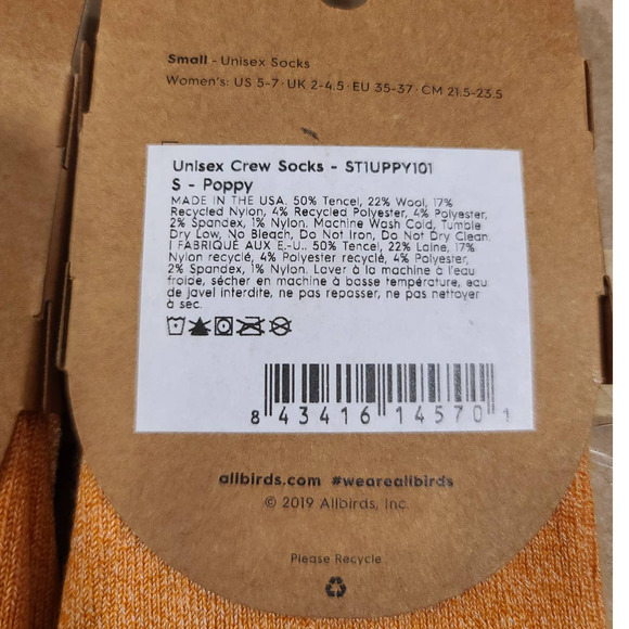 NWT allbirds Trino Tubers Crew socks - lot of 3 - POPPY - SMALL Womens 5-7 - Picture 5 of 6
